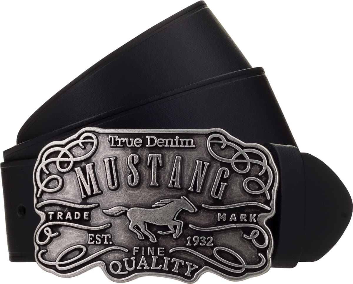 Ledergürtel MUSTANG, Herren, Gr. 80, schwarz, Rindsleder, Gürtel Ledergürtel, mit Pull-Up-Effekt, in liebevoller Handarbeit gefertigt schwarz 80