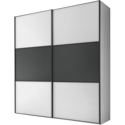 Schwebetürenschrank STAUD "Includo, Made in Germany", weiß (dekor weiß, vulkan), B:188cm H:222cm T:68cm, Holzwerkstoff, Schränke, Schwebetürenschrank, Mit vier verschiedenen Ausstattungsvarianten
