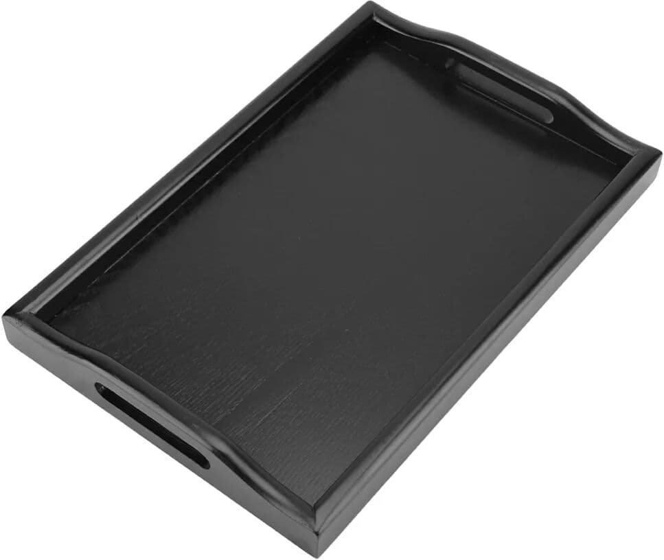 NONE Binaural Design Solid Wood Wood Serving Tray Rectangle Shape Black Tea Serving Tray Cutout Handles Buffet Tray Coffee Table
