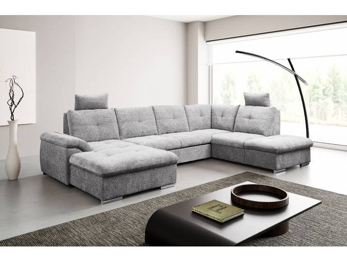 Wohnlandschaft WERK2 Arena 339 x 220 cm modern und bequem , grau, B:339cm H:102cm T:220cm, 100% Polyester, Sofas, Wohnlandschaft, U-Form, XXL, Schlaffunktion, Bettkasten