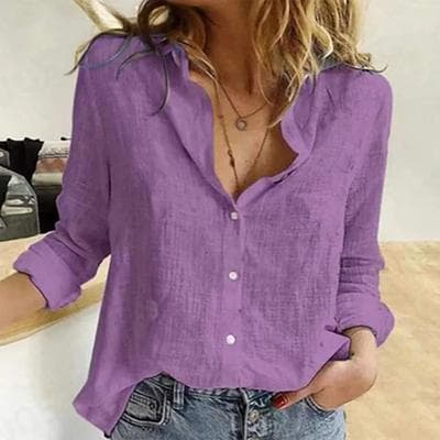Uplifted Finds Womens Cotton Linen Button Down Lapel Blouse m purple