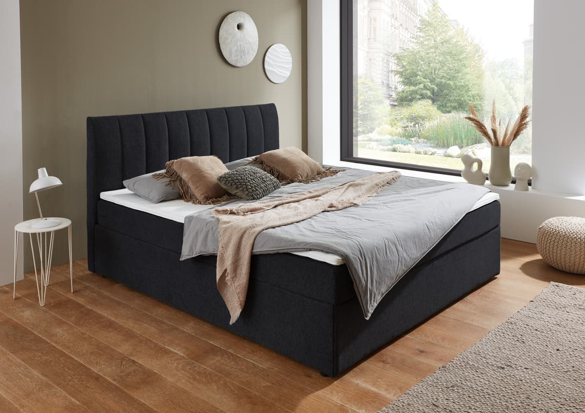 Boxbett "Alva, wahlweise mit Matratze", schwarz, B:160cm L:211cm, ATLANTIC HOME COLLECTION, Komplettbetten, Boxbett, wahlweise mit Matratze und Topper