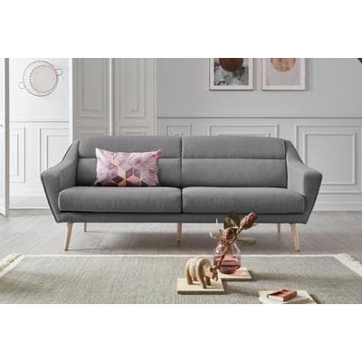 3-Sitzer OTTO HOME "Bille", grau (hellgrau), B:212cm H:86cm T:90cm, Struktur (100% Polyester);Struktur fein (100% Polyester);Samtoptik (100% Polyester);Luxus-Microfaser weich (100% Polyester), Sofas, mit Naht im Rückenkissen und Eiche-Beinen, Design...