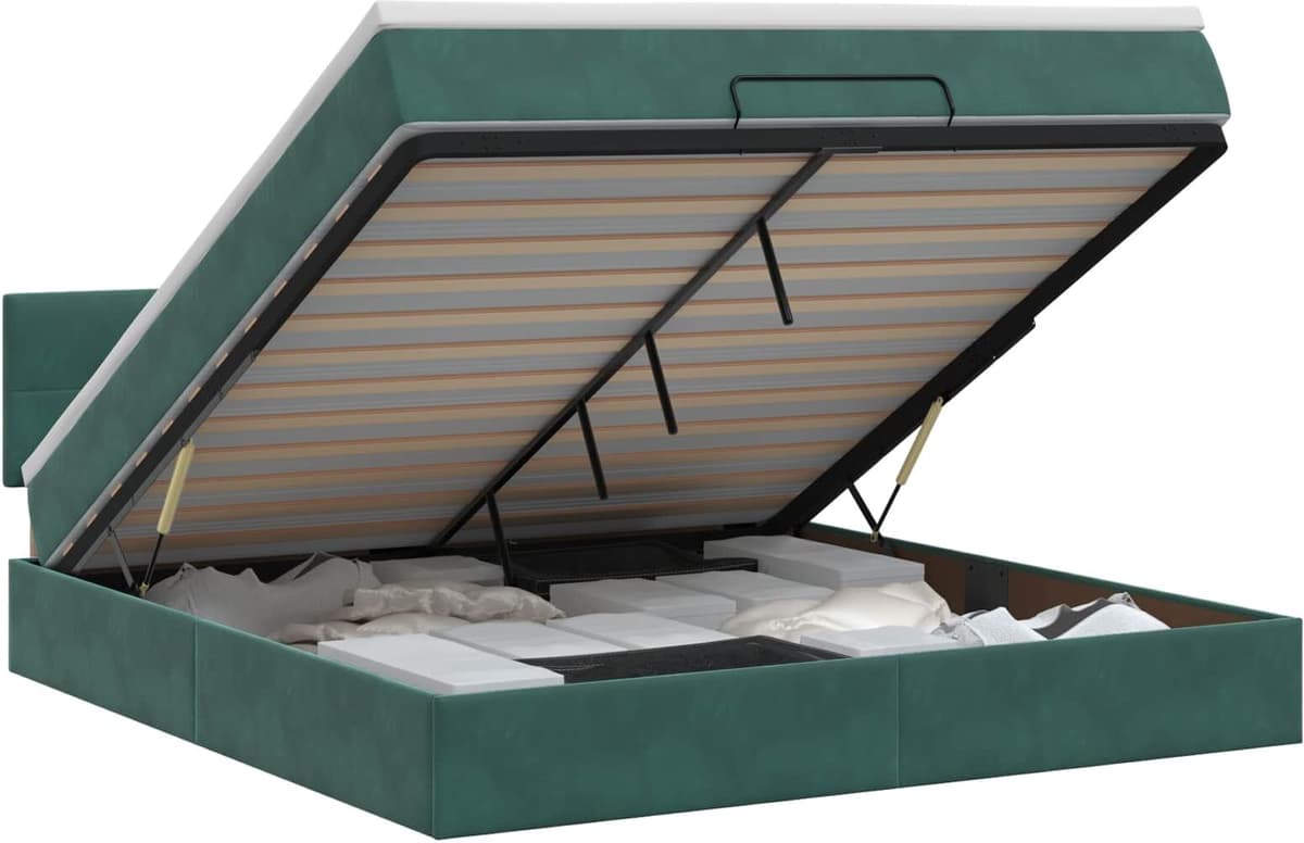 vidaXL Lit ottoman avec matelas Vert foncé 140 x 200 cm Velours