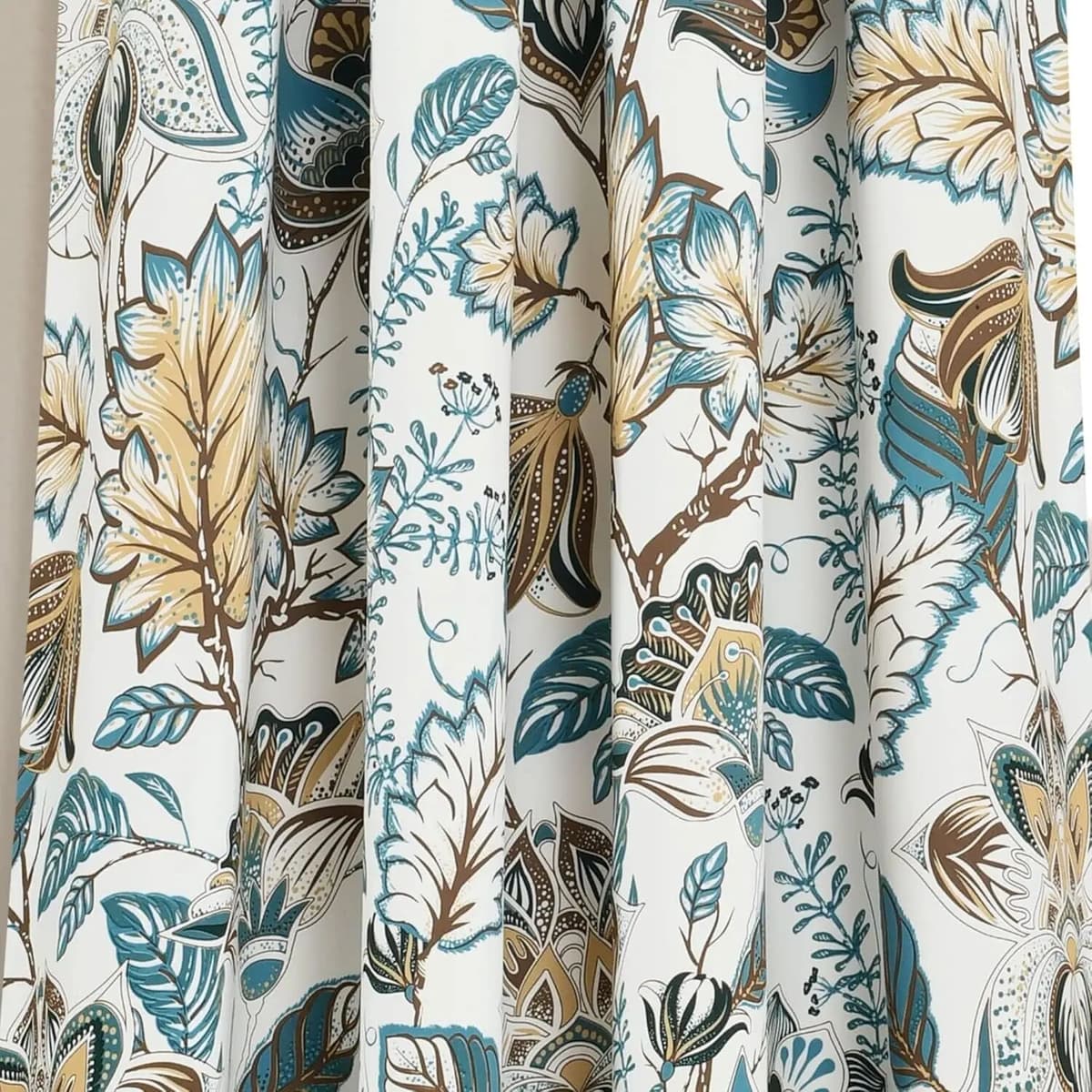 NONE Boho Abstract Floral Curtains Teal Brown Leaf Print for Living Room Window Decor