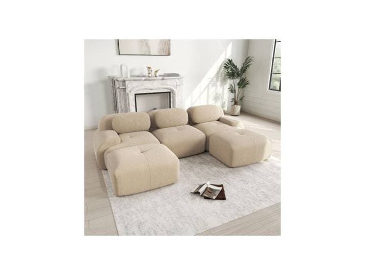 Canapé modulable - SOGEU - Canapé Composable U 298x178x75 cm - Velours côtelé beige - Mousse 32D