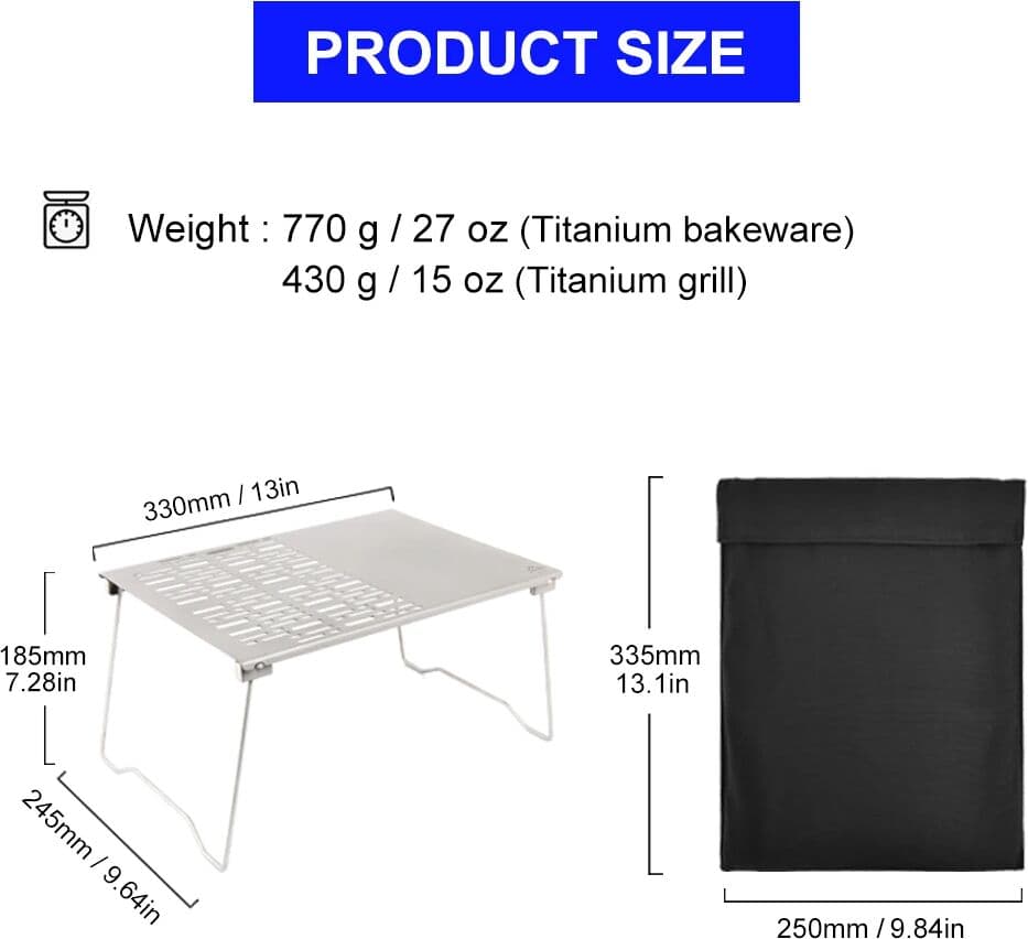 Widesea Titanium Charcoal BBQ Grill Net with Folding Legs for Camping Beach Picnic Barbecue Desk Tabletop Cooking Utensils