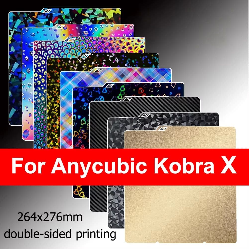 CUBMAG For Anycubic Kobra X PEI Build Plate Sheet 264x276mm Double Sided Spring Steel Sheet Pei for Kobra X 3D Printer Heated Bed Parts