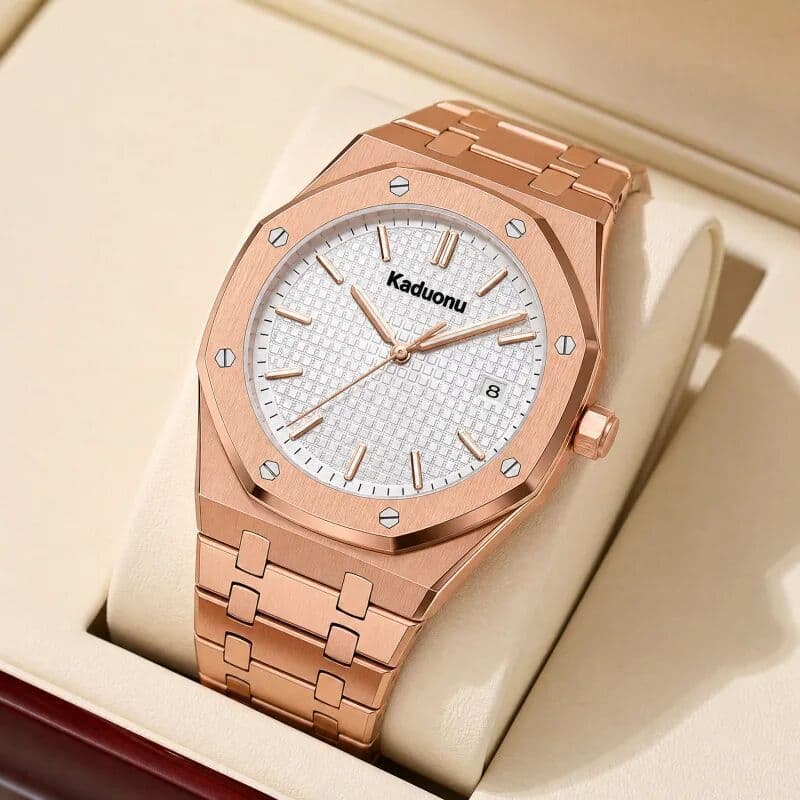 NONE Men's watch, classic octagonal design, multi-functional, waterproof, business-style, trendy, with a steel band.