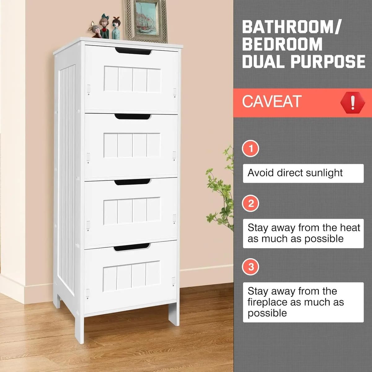 BRIEFNESS Bathroom Cabinet Bathroom Storage Cabinet PVC Freestanding Chest of Drawers with 4 Drawers Floor Vertical Cabinet