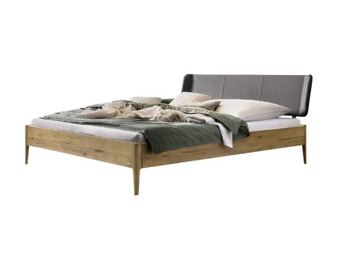 Bettgestell, Wildeiche Massivholz, Braun, 180×200 cm, Gepolstertes Kopfteil, Modern, Hasena