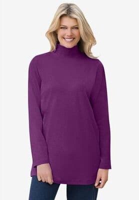 Plus Size Women's Perfect Mockneck Tunic by Woman Within in Plum Purple (Size 5X)