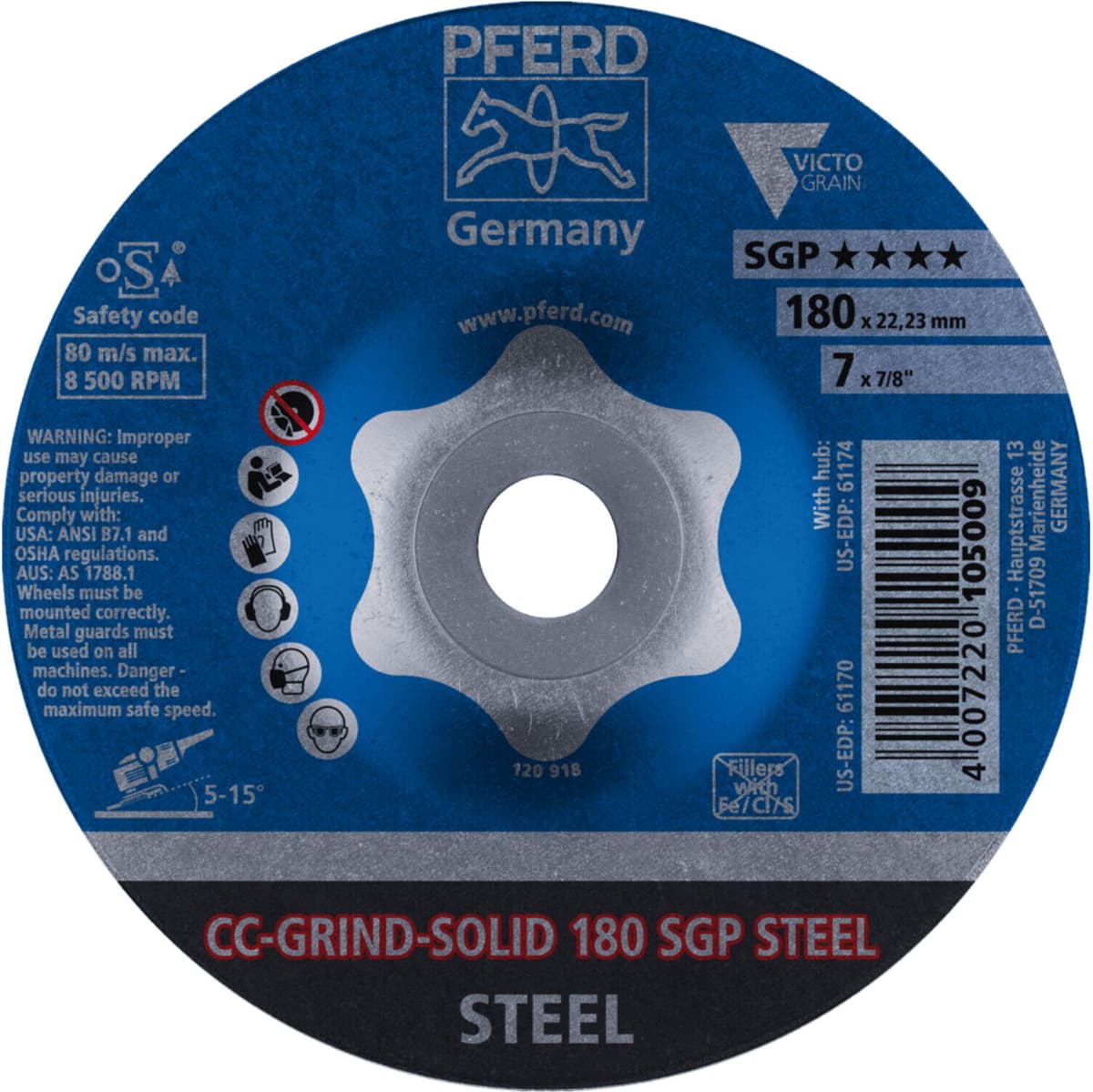 Pferd Schleifscheibe CC-Grind Solid SGP STEEL 180mm (64187180)