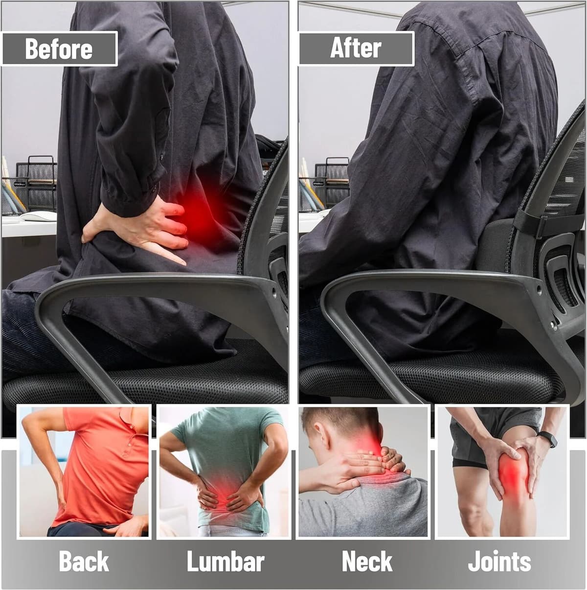 NONE Ergonomic Back Support Cushion Waist Pillow Auto Seat Back Cushion Memory Foam Lumbar Support for Car Chair Office Accessories