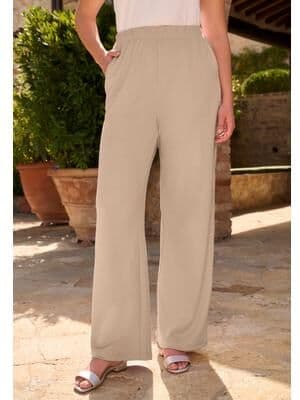 Plus Size Women's Plus Size Pull-On Wide Leg Soft Knit Pant by Roaman's in New Khaki (Size 6X) Pull On Elastic Waist