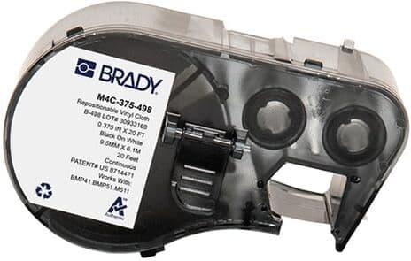 Brady M4C-375-498 etiquetas de tela vinílica negro sobre blanco 9,53 mm x 6,1 m