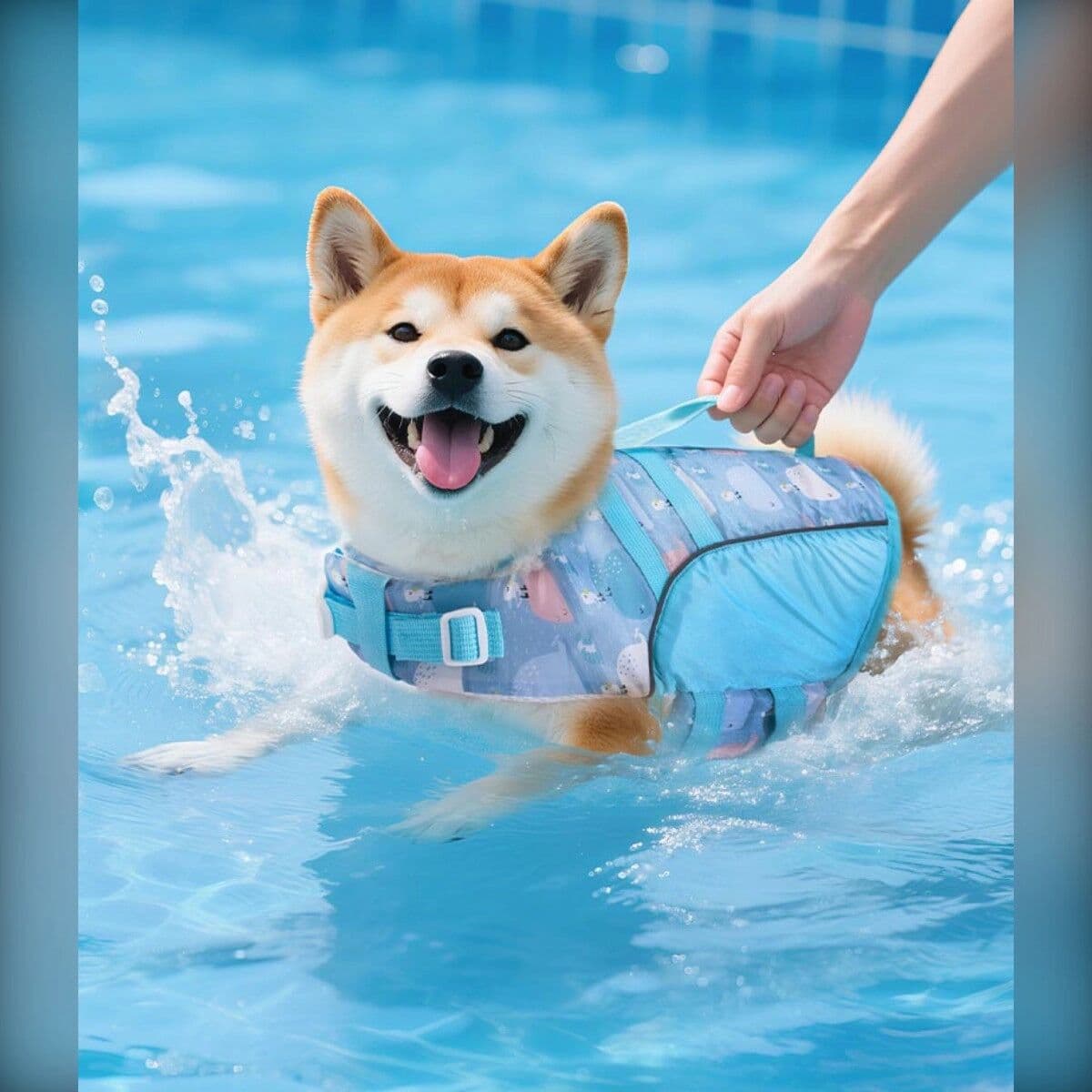 INF Gilet de sauvetage ajustable pour chien avec poignée - Tissu Oxford, forte flottabilité et sauvetage Bleu M