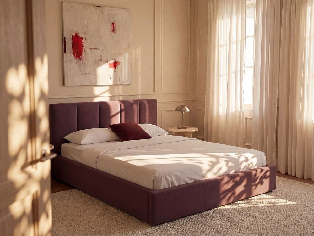 Unique Cama con canapé abatible tela granate