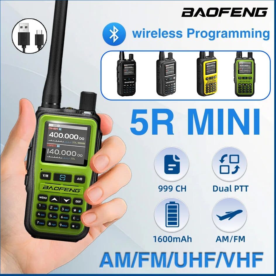 UV-5R Mini Baofeng 5W High Power Two Way Radio Bluetooth APP Program Type-C Fast Charge 999CH Portable Walkie Talkie Constructio