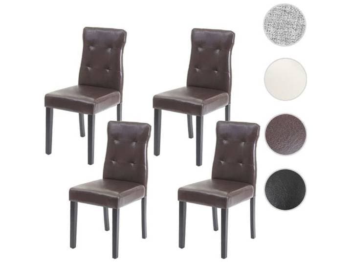 4x chaise de salle à manger HWC-E58 fauteuil ~ similicuir marron pieds foncés