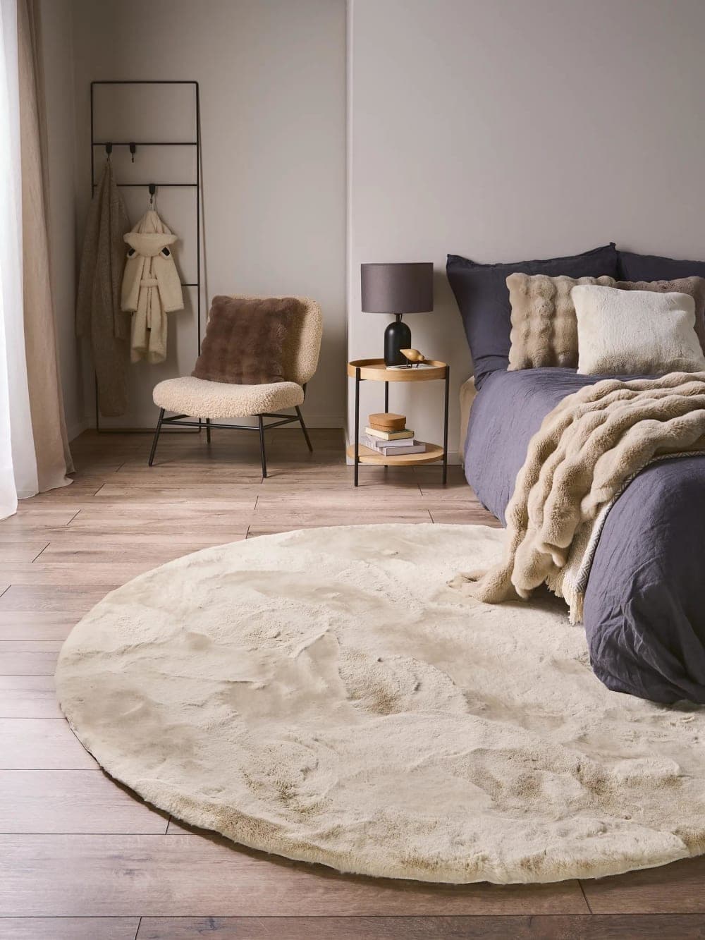 Benuta Alfombra de piel crema ø 180 redondo