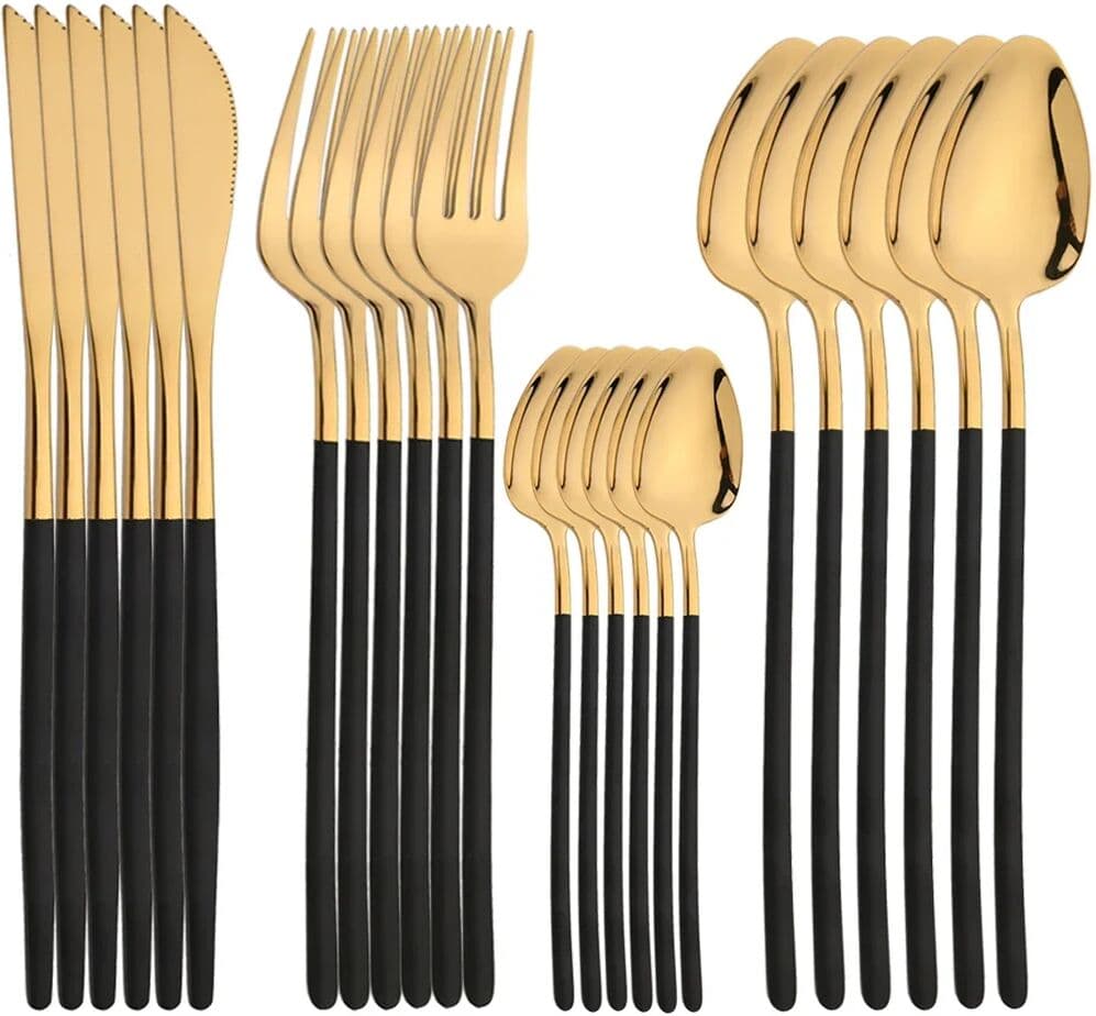 AJOYOUS 24pcs Western Cutlery Set Stainless Steel Christmas Dinnerware Set Fork Knife Spoon Tableware Set Flatware Set Silverware Set