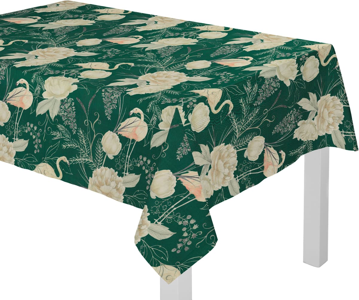 Tischdecke ADAM "Eden" Gr. 2, grün (dunkelgrün, natur), B:80cm L:80cm, Bio-Baumwolle, Tischdecken, Tischdecke, aus 100% Bio-Baumwolle dunkelgrün, natur B/L: 80cm x 80cm, 1 Stk., quadratisch