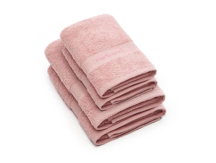 Ensemble 2 serviettes de toilette et 2 serviettes de bain - 100 % coton peigné 570 g/m² - Brise - rose clair