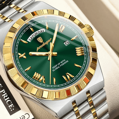 Uplifted Finds Poedagar Luxury Business Men Watch With Week And Date Display gold green