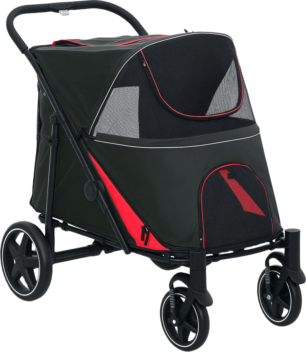 Altro Passeggino Per Cani Pieghevole Con Ingressi A Cerniera E Finestre A Rete, 112x65x100 Cm, Rosso E Nero
