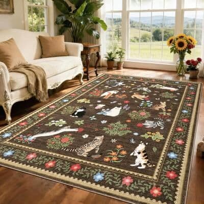 Garvee Pastoral Cat Pattern Washable Area Rug