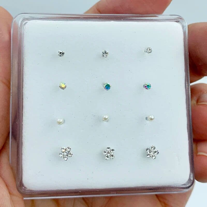 LoenceYE 925 sterling silver mix nose piercing fashion nose stud nostril jewelry 12pcs /pack gift for women