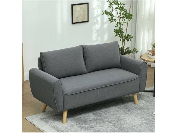 Canapé fixe 2 places AESVAR en cord gris foncé 145 x 75 x 78 cm assise profonde 54 cm pieds bois