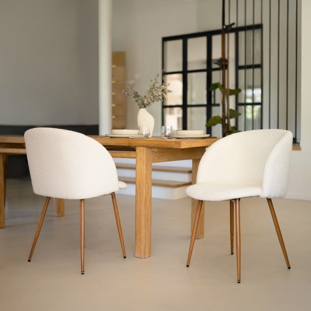 Maison Pavane Set de 2 sillas en tejido bouclé beige con patas marrones