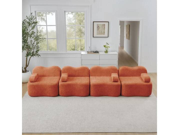 Bladez - Canapé modulaire 4 places compressé vague mousse 32D assise profonde coussin d'accoudoir mobile - Orange