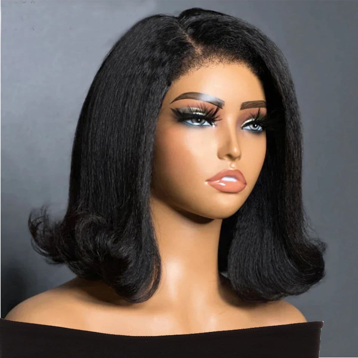 NONE Yaki Wave Soft Short Kinky Straight Wave 13x4 Lace Front Wig With Baby Hair Synthetic Preplucked Glueless Daily Wear Wig