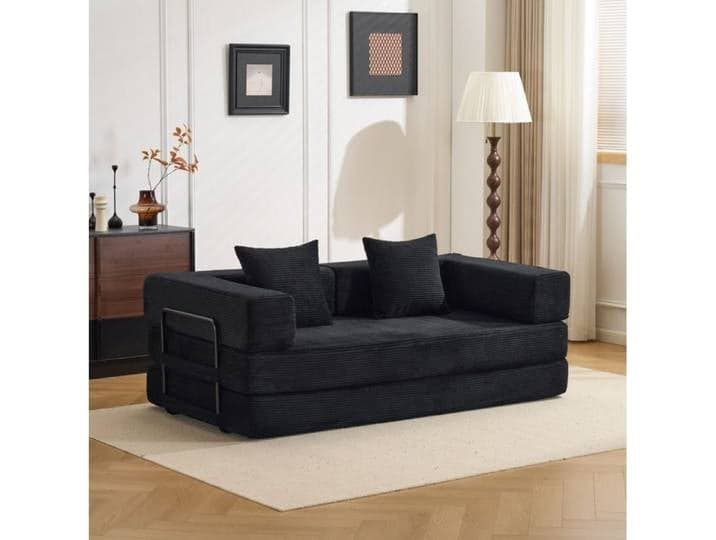 Canapé-lit convertible 2 places fauteuil de sol sans montage - YEAVIO - mousse corduroy noir