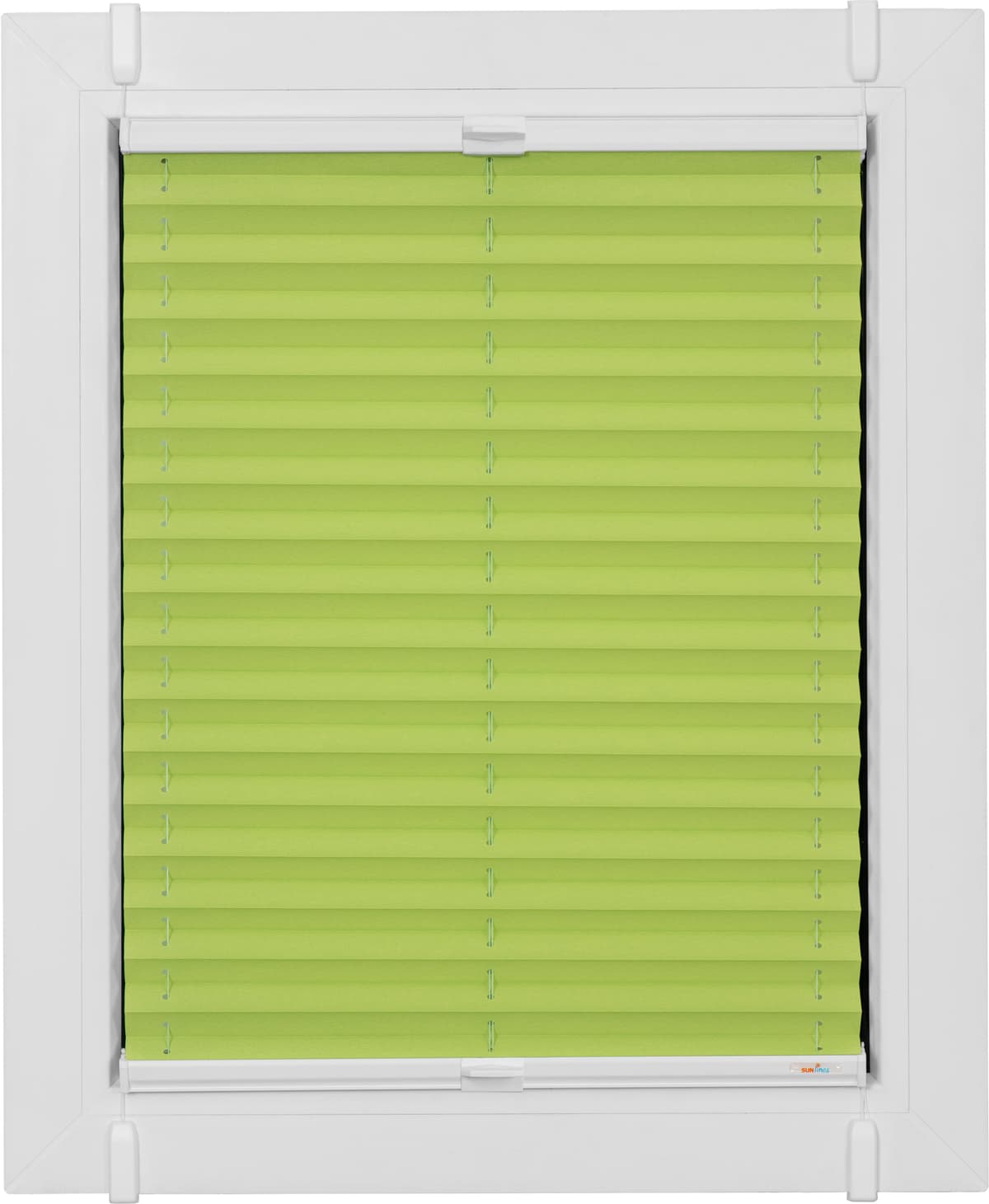 Plissee SUNLINES "One Size Style Crepe, ohne Bohren, blickdicht, Klemmfix", grün (grün, weiß, weiß), B:95cm H:100cm, Obermaterial: 85% Polyester, 15% sonstige Fasern, Plissees, Plissee, Zubehörfarbe weiss, zum Klemmen grün, weiß, weiß 100cm, zweiseitig ve