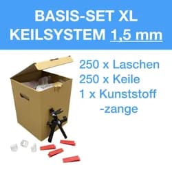 Verlegefix Basis-Set XL 1,5 mm / Kunststoff-Zange / 250 Laschen / 250 Keile