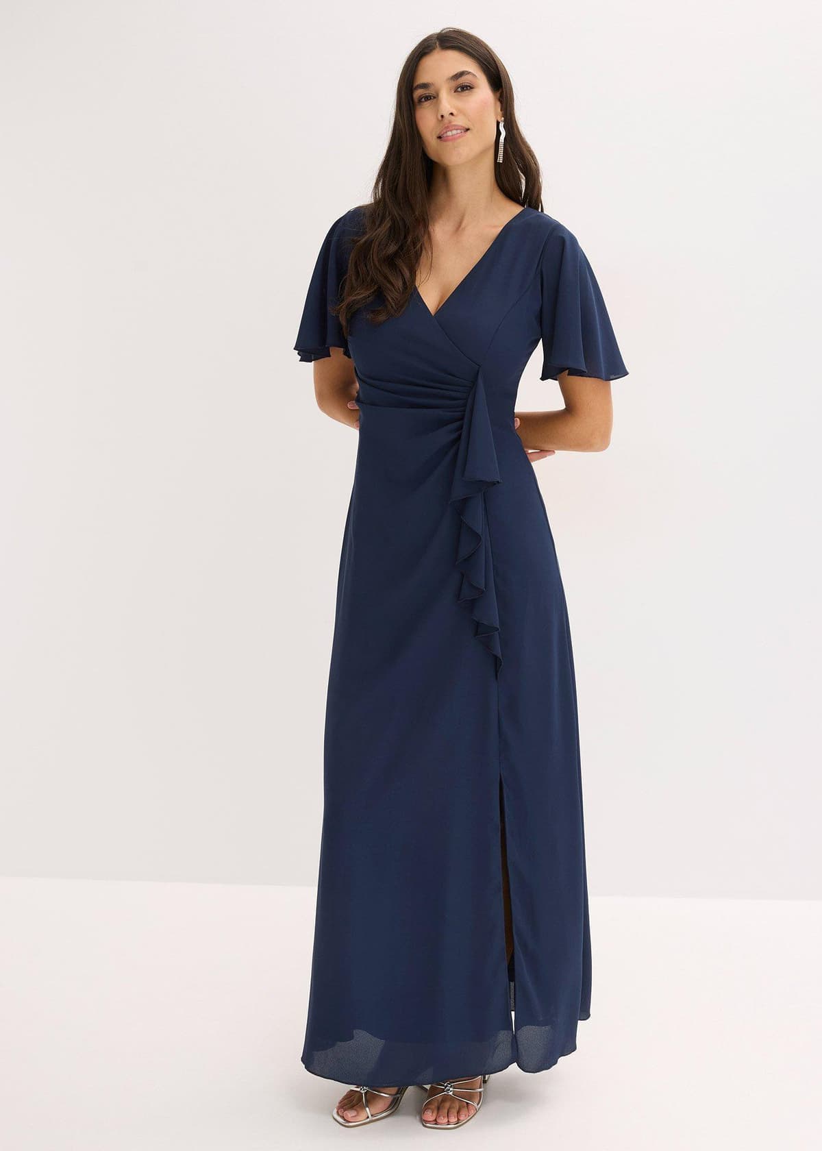 bonprix Abendkleid, blau, Gr.36, Bezauberndes Abendkleid aus glänzendem Satin mit Drapierung und Volant