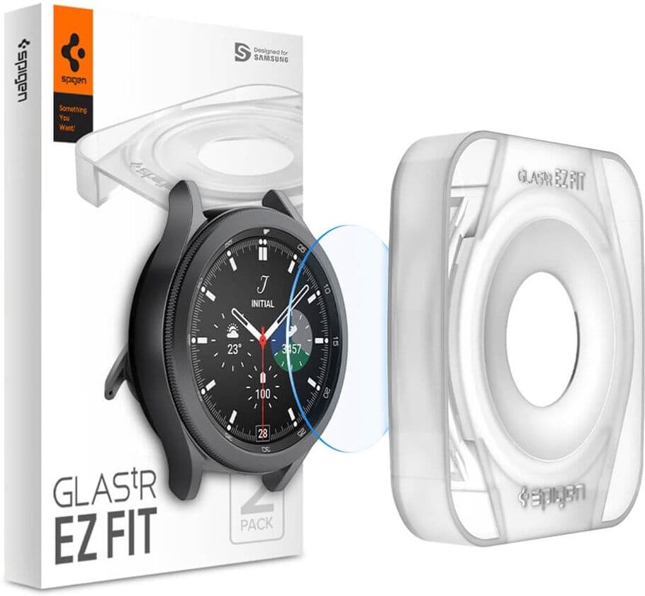 Samsung Galaxy Watch 4 Classic (42mm) / Watch 3 (41mm) Spigen GLAS.tR EZ FIT Panssarilasi asennuskehyksellä, Kirkas (2kpl)