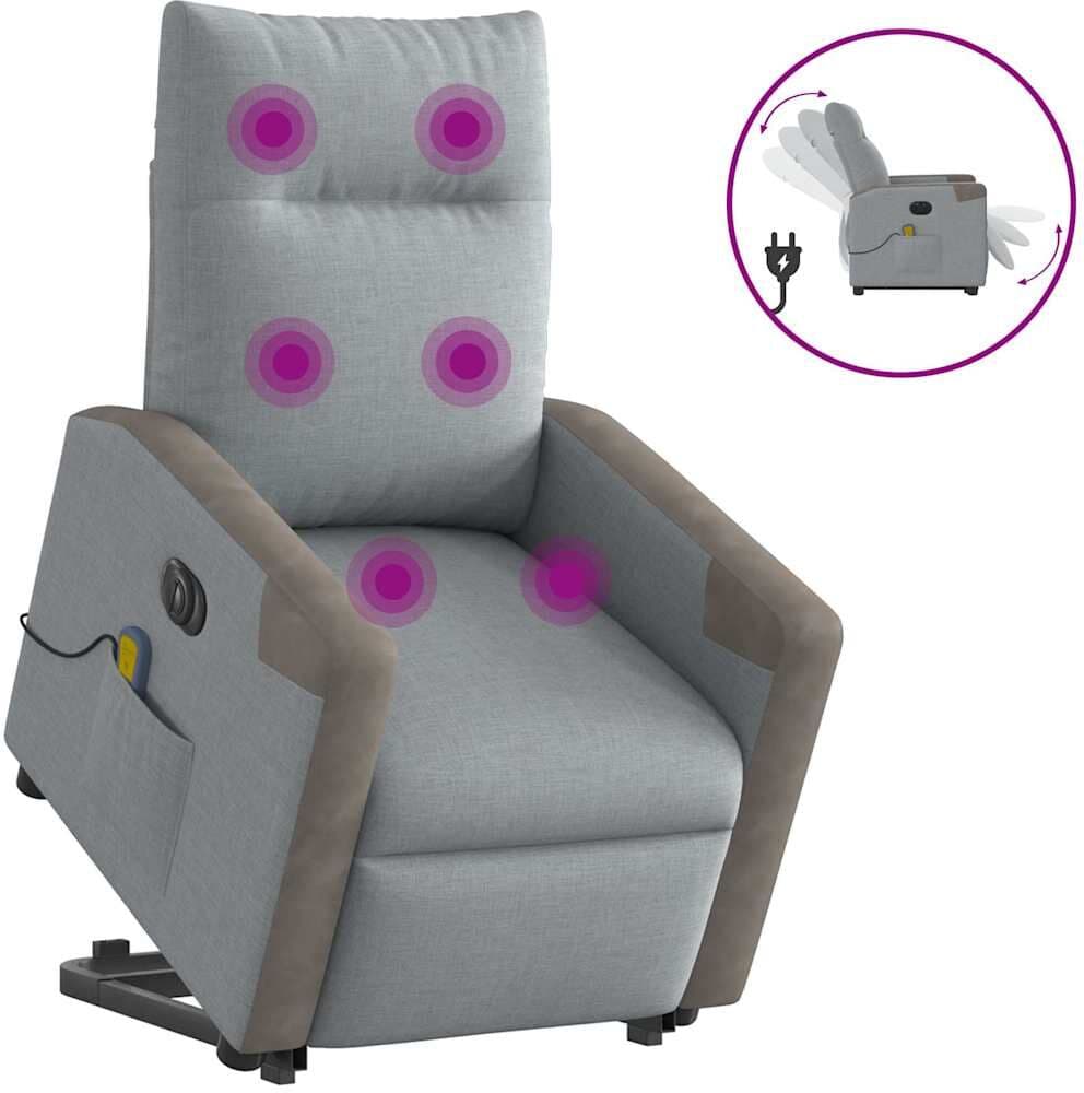 vidaXL Fauteuil inclinable de massage électrique Gris clair Tissu