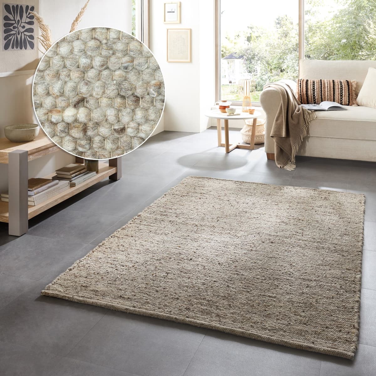 Wollteppich GOODPRODUCT "Greith, Handwebteppich", beige (sand multi), B:250cm H:12mm L:300cm, Schurwolle, Teppiche, Wollteppich, reine Wolle, meliert, handgewebt, Wendeteppich, Scandi, Wohnzimmer sand multi B : 250cm 1 Stk., 12mm, L: 300cm