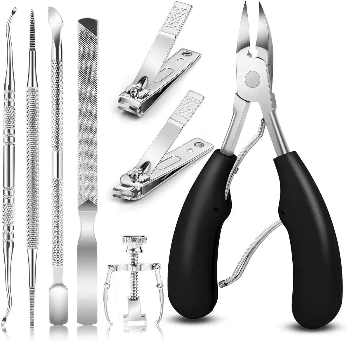 INF 8-teiliges Nagelknipser-Set aus Edelstahl für eingewachsene und dicke Nägel Schwarz