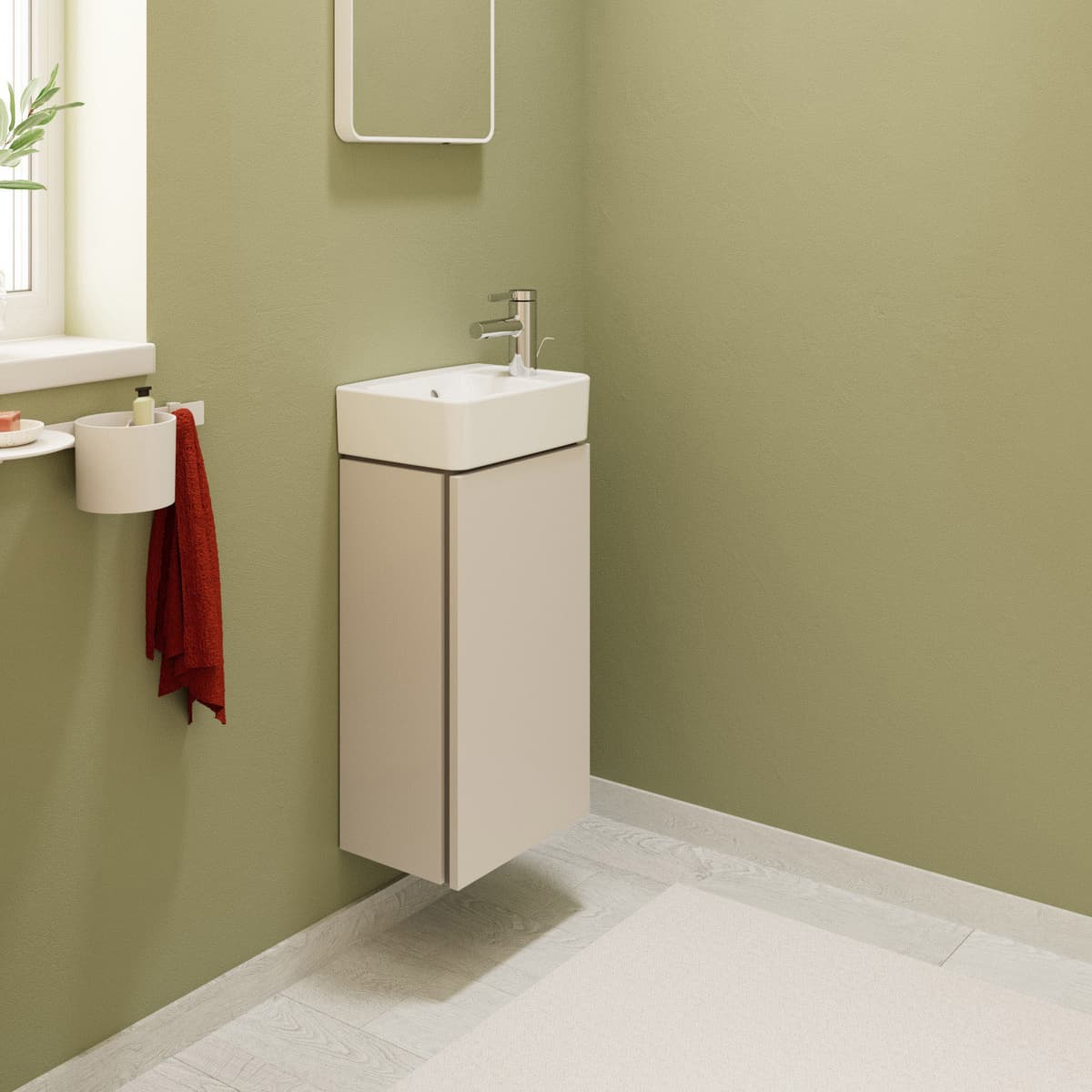 Meuble sous-vasque Hansgrohe Xilesa E 54244780 340 x 240 mm, compatible avec lave-mains , charnière de porte à droite, beige sable mat