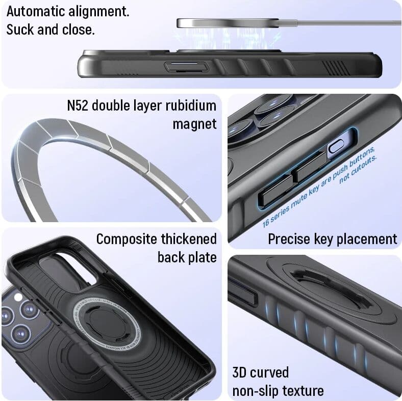 CQ Magnetic Shockproof Case for iPhone 17 16 15 14 13 Pro Max Charging Protective Cover for Quad-style Bike/Motorcycle Mount/Holder