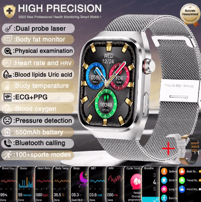 Inspire Picks VitaSense Pro AI Health Smartwatch ECG PPG Blood Pressure & Uric Acid Monitor silver Mesh Belt 2a