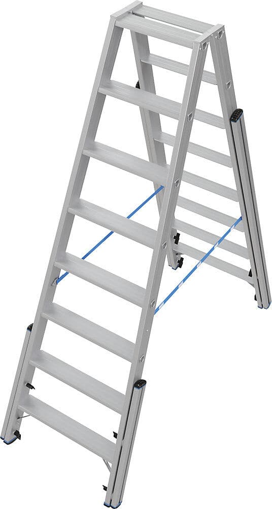 Treppen-Stufenstehleiter, mit Niveauausgleich, beidseitig begehbar, 2x8 Stufen KRAUSE