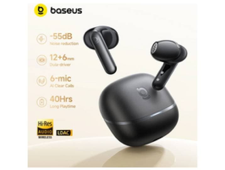 Baseus Bowie MS1 -55dB Adaptieve ANC Oordopjes Semi-In-Ear Draadloze Bluetooth 6.0 Oortelefoons Stabiele Pasvorm Hi-Res Audio Hoofdtelefoon