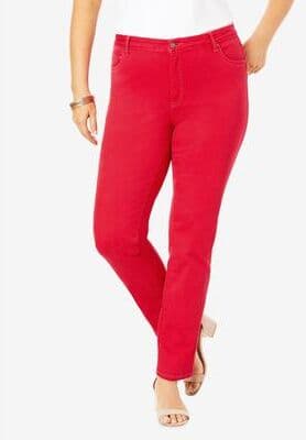 Plus Size Women's Plus Size 24/7 Straight Leg Jean by Denim 24/7 by Roamans in Vivid Red (Size 38 WP)